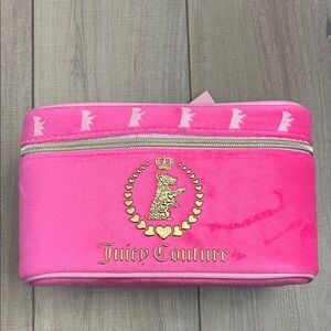 Juicy Couture Hot Pink Velvet Travel Cosmetic Case with Gold Logo